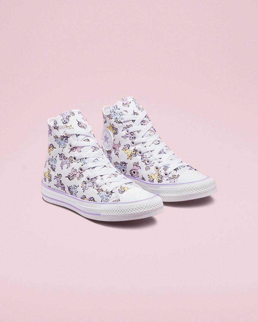 Zapatillas Altas Converse Chuck Taylor All Star Unicorns Niño Blancas Gris Moradas | PE 2L0784